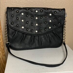 GRACE ADELE Black Studded Rhinestone Clutch or Shoulder Bag